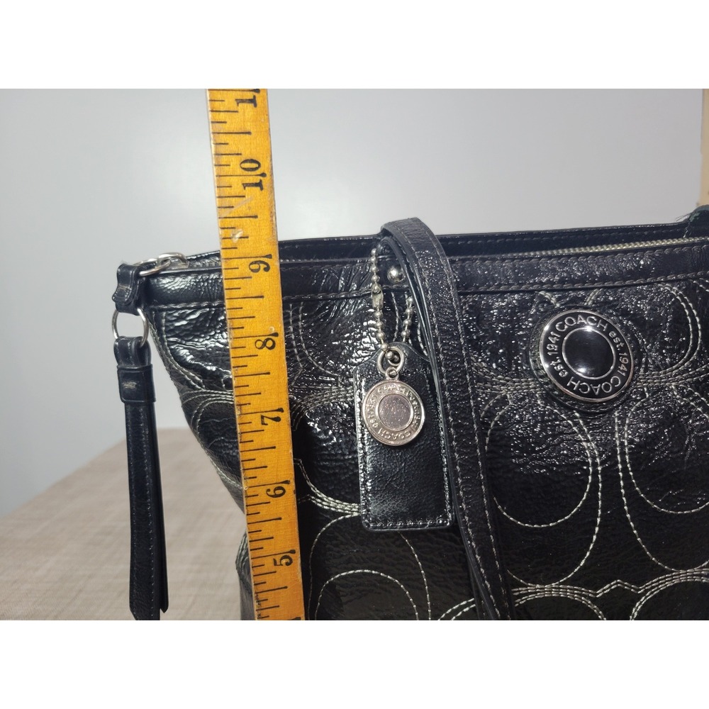 Coach Black Patent Leather Signature Sis Stitch Tote Bag F19198 Silver Hardware - Picture 7 of 9